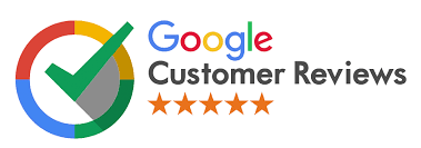 Google Customer Reviews logo with a colorful checkmark, the Google text, and five orange stars below, indicating high customer ratings for MI Auto Transport Lansing.